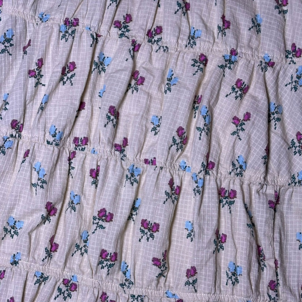 Free People Floral Cross Stitch Tiered Mini Dress Cream Boho Medium Cottage Core - Picture 14 of 16